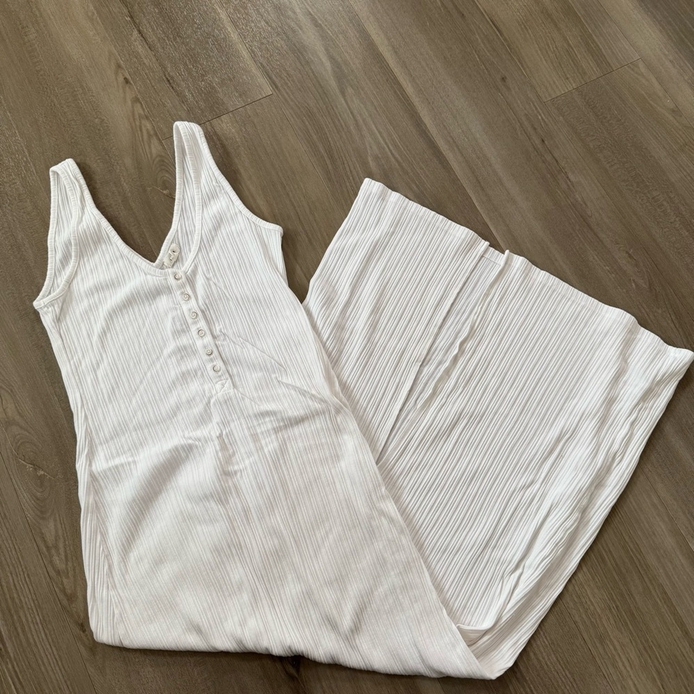 NEW Aerie White Ribbed Double V Neck Henley Bodycon Maxi Dress - Picture 2 of 9